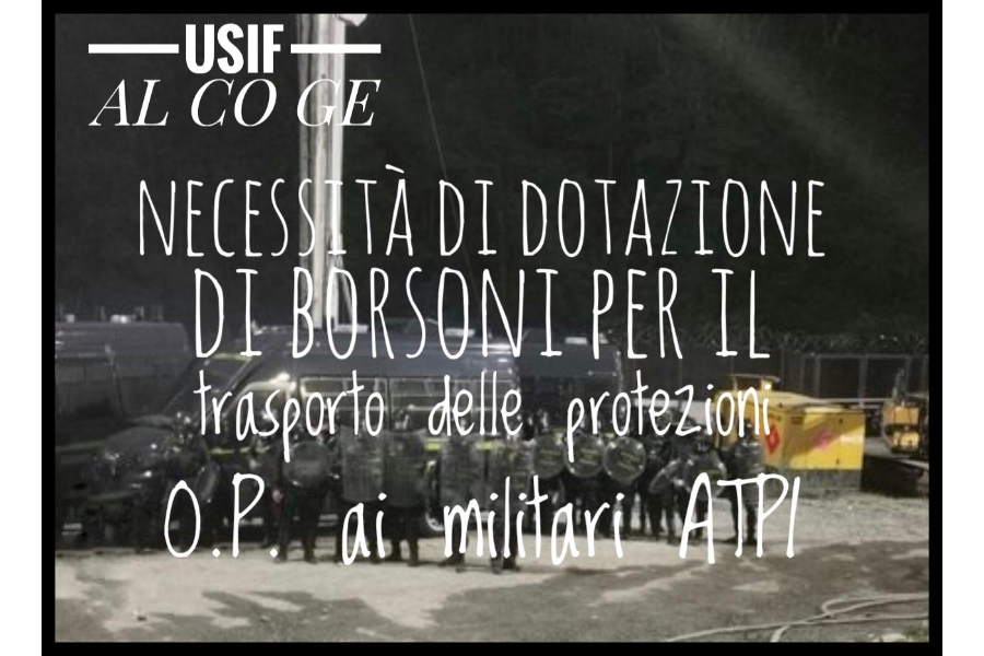 USIF al CoGe: dotazione di borsoni per il trasporto delle protezioni O.P. agli ATPI