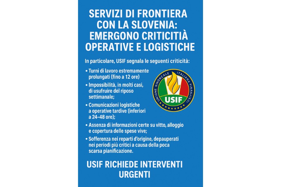 Segnalazione criticità operative e logistiche nei servizi di frontiera con la Slovenia 