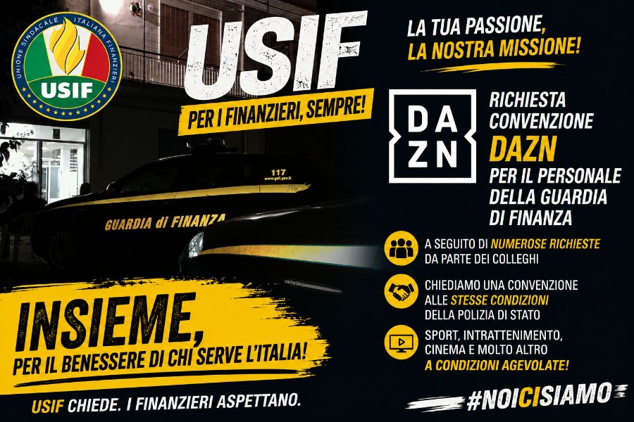 USIF ACCENDE I RIFLETTORI: DOPO LE RICHIESTE DI CENTINAIA DI FINANZIERI, CHIESTA UNA CONVENZIONE DAZN ANCHE PER LA GUARDIA DI FINANZA