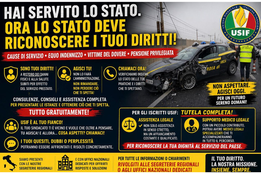 USIF – DIFENDI I TUOI DIRITTI: CAUSE DI SERVIZIO, EQUO INDENNIZZO, VITTIME DEL DOVERE E PENSIONE PRIVILEGIATA