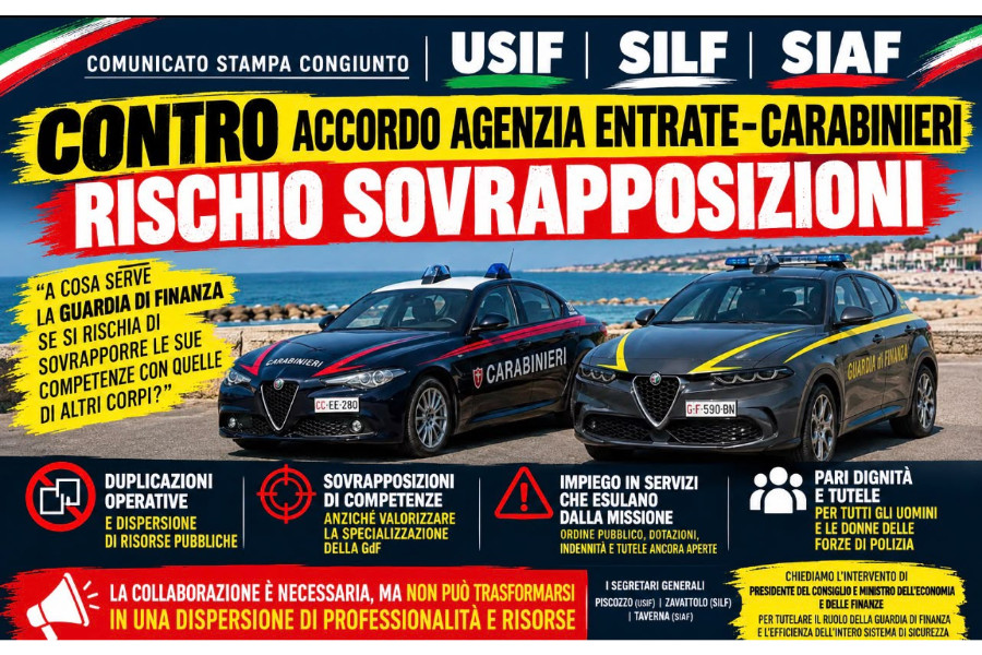 FISCO: USIF, SILF E SIAF CONTRO ACCORDO AGENZIA ENTRATE-CARABINIERI, RISCHIO SOVRAPPOSIZIONI