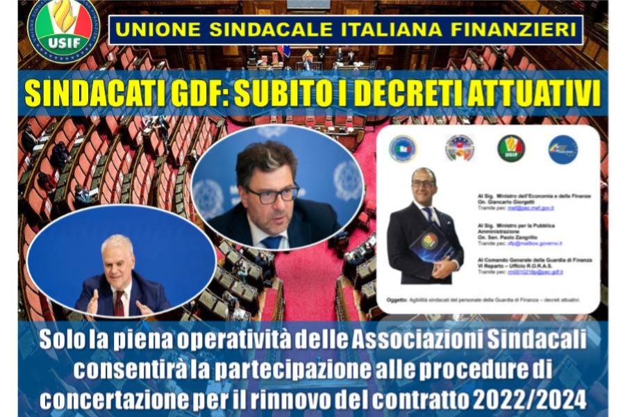 USIF:I SINDACATI DELLA GUARDIA DI FINANZA  SCRIVONO AI MINISTRI GIORGETTI E ZANGRILLO PER RIVENDICARE LA PIENA OPERATIVITA' 